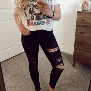 America eagle washed black distressed denim